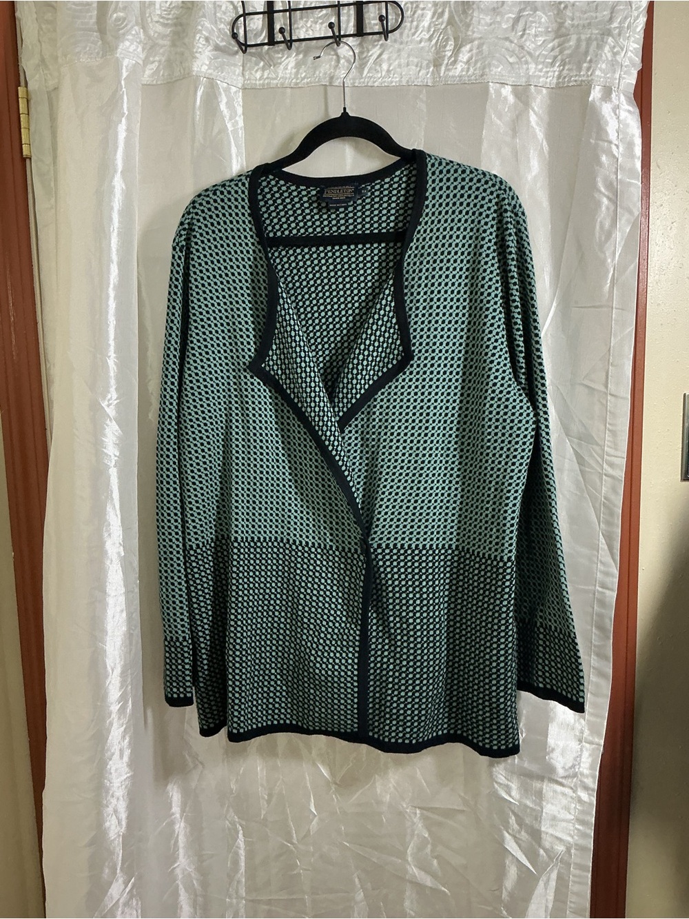Pendleton Teal and Black Open-Weave Cardigan